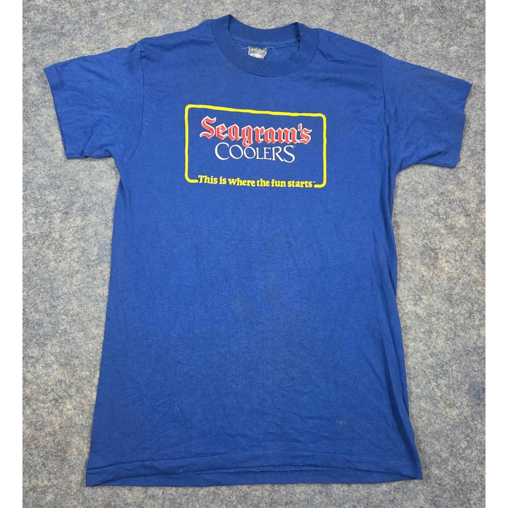 Vintage 80s Seagrams Coolers T Shirt Blue Single Stitch Promo Mens Large L